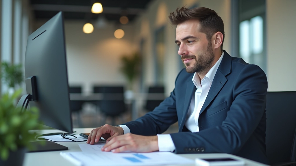 Payroll specialist reviewing deduction calculations on computer screen with tax forms and calculator visible
