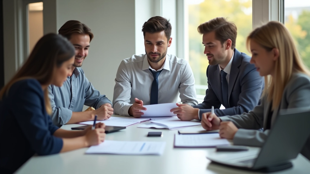 Team discussing payroll documents